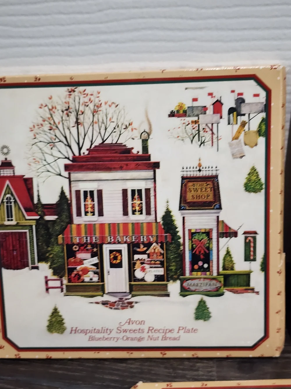 3 Pc 1982 Avon Christmas Tin Recipe Plates-Plum Pudding, Nut Bread, Buche Noel